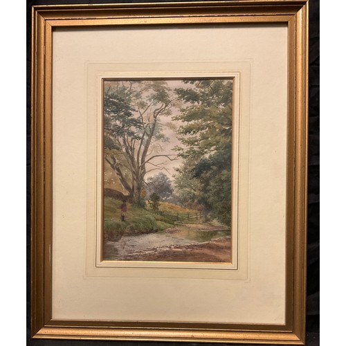 185A - Charles Frederick Allbon (1856-1926), A stroll along the river, signed, watercolour, 29cm x 21cm.