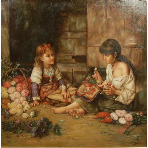 571 - Bow (Continental School, 20th century)
Making Posy Bouquets
signed, oil on canvas, 70cm x 70cm