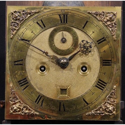 2429 - An 18th century longcase clock movement, 24cm square brass dial inscribed Marke Hawkins, Bury St Edm... 