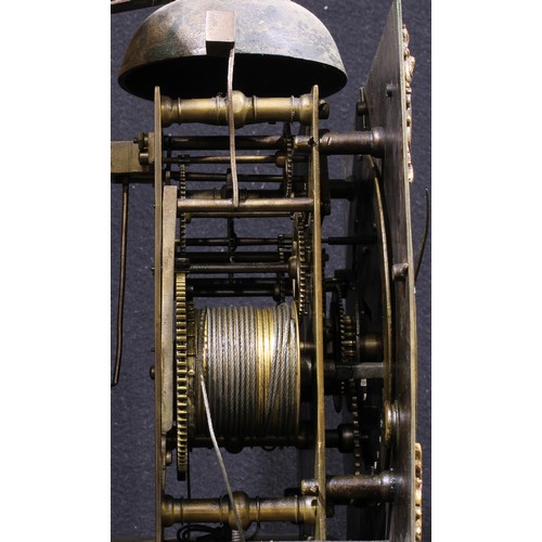 2429 - An 18th century longcase clock movement, 24cm square brass dial inscribed Marke Hawkins, Bury St Edm... 