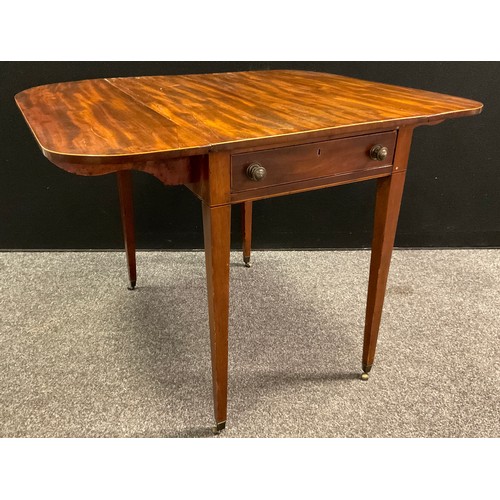 109 - A 19th century mahogany Pembroke table, rounded rectangular top, single frieze drawer, tapering legs... 