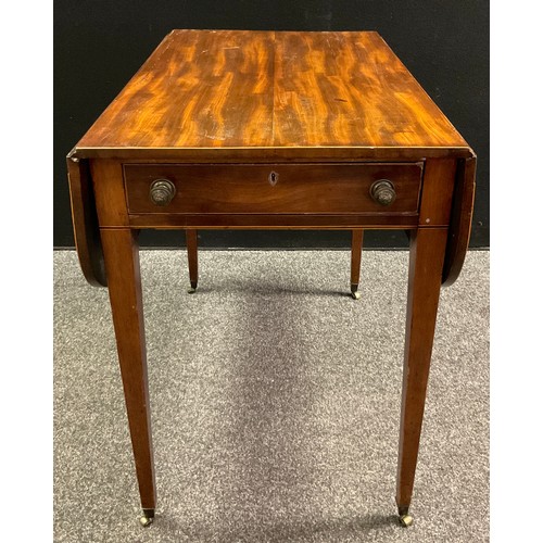 109 - A 19th century mahogany Pembroke table, rounded rectangular top, single frieze drawer, tapering legs... 