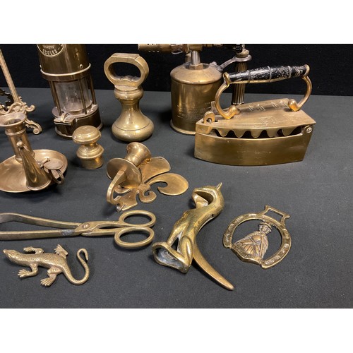 123 - Boxes and objects - Brass - An Eccles Miner’s lamp, type 6;  a  Max Sievert of Stockholm vintage blo... 