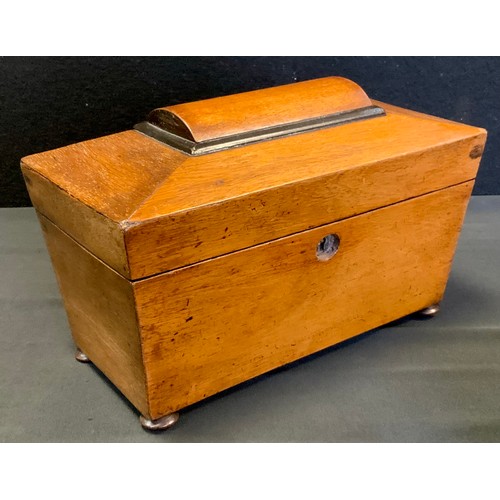 126 - A Victorian mahogany sarcophagus tea caddy;  ebonised miniature frame.