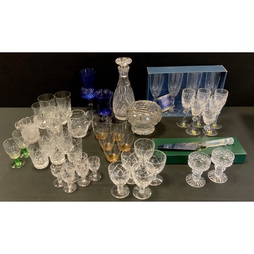 229 - A set of six Waterford crystal Curraghanmore sherry glasses;  Tyrone candle stick;  whisky tumblers,... 