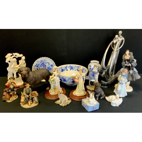 233 - Ceramics - a Nao porcelain figure, Rabbits;  others, Ducks, Girl; Country Artist dog;    Portmerion ... 