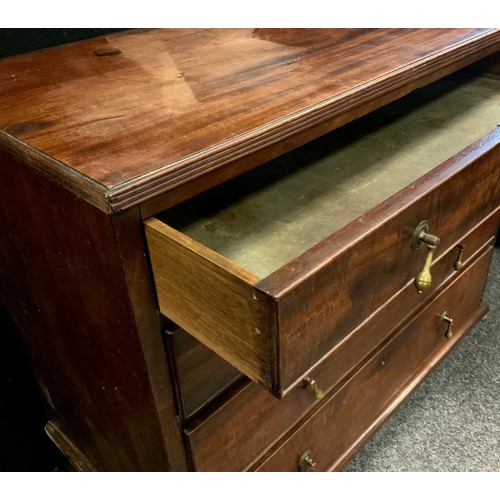 314 - A George III mahogany chest of four graduated drawers, moulded oversailing top,  brass drop handles,... 