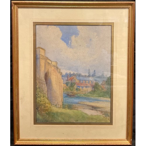 130 - James Stephen Gresley (1829-1908), Fortified Bridge, water colour, 32cm x 24cm, signed and dated 190... 