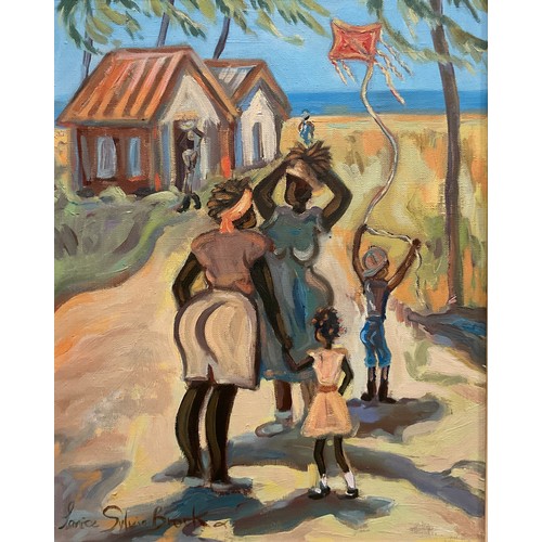 176 - Janice Sylvia Brock (bn. 1950), 
Kite Flying in the Caribbean, 
signed, oil on canvas, 30.5cm x 24.5... 