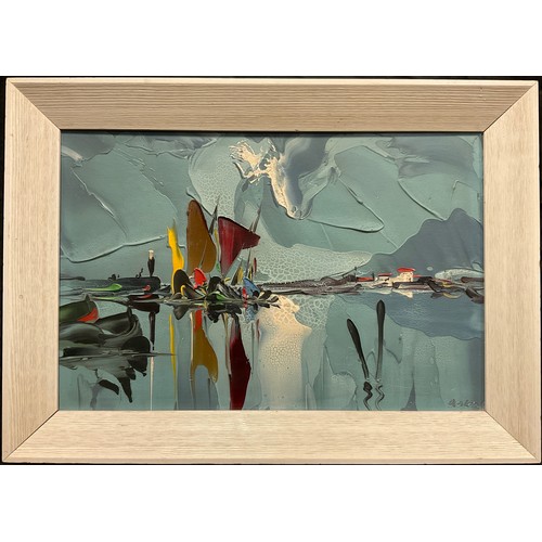 56 - George R Deakins (1911-1982), 
Harbour Reflections, 
signed, impasto oil on board, artist’s studio l... 