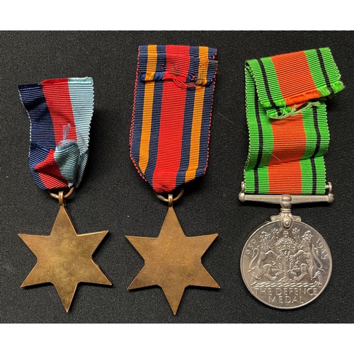 4014 - WW2 British 1939-45 Star, Burma Star and Defence Medal. Complete with ribbons.