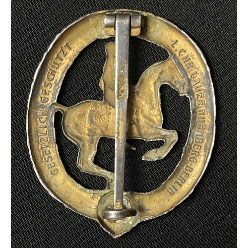 4034 - WW2 Third Reich Deutsches Reiterabzeichen in Gold - German Equestrian Badge in Gold. Maker marked 