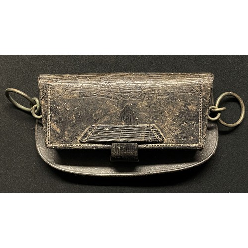 4047 - Edwardian Pembroke Yeomanry Cross Belt Pouch complete with insignia. 15cm x 8.5cm. No date or makers... 