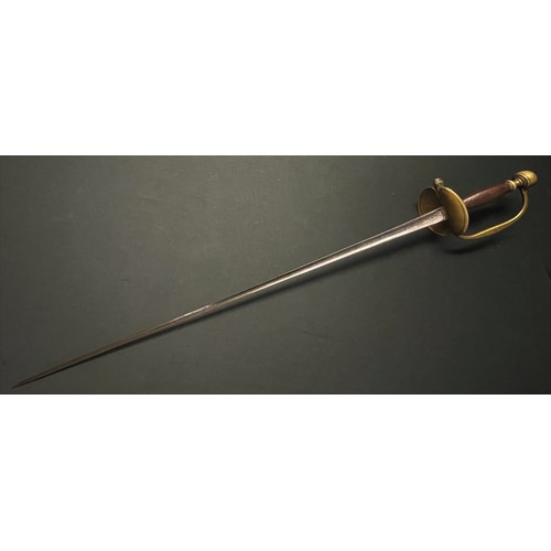 4048 - French Court Sword with triangular section blade 750mm in length. Maker marked. Brass guard with Cro... 