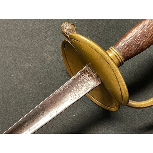 4048 - French Court Sword with triangular section blade 750mm in length. Maker marked. Brass guard with Cro... 