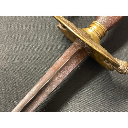 4048 - French Court Sword with triangular section blade 750mm in length. Maker marked. Brass guard with Cro... 