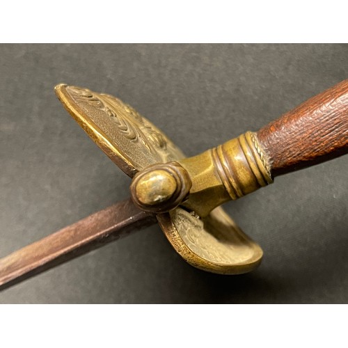 4048 - French Court Sword with triangular section blade 750mm in length. Maker marked. Brass guard with Cro... 