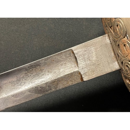 4049 - Victorian British Heavy Cavalry Officers Sword and Sam Brown Belt. Sword has decorated etched single... 