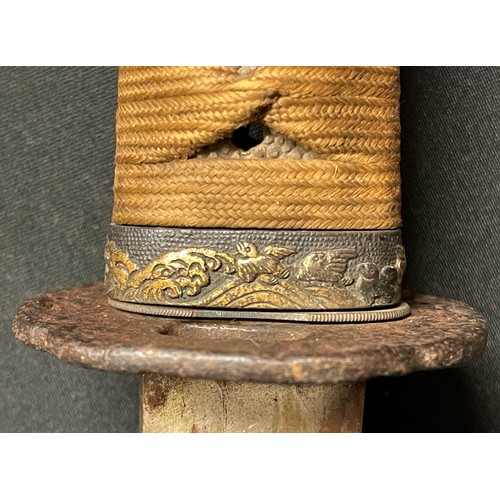 4052 - Japanese Wakizashi Sword with single edged blade 300mm in length. Single hole to unsigned tang. Blad... 