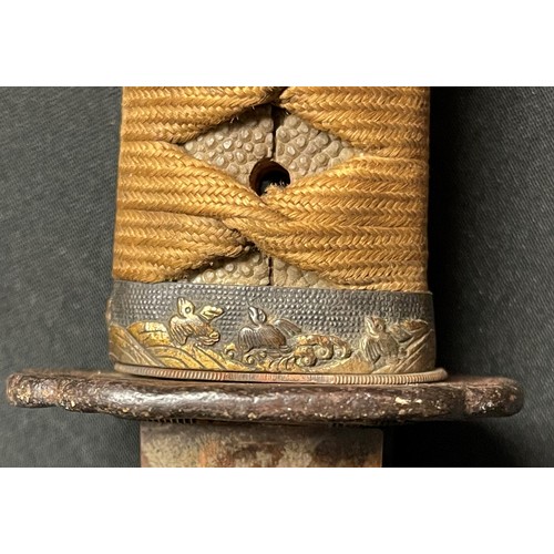 4052 - Japanese Wakizashi Sword with single edged blade 300mm in length. Single hole to unsigned tang. Blad... 