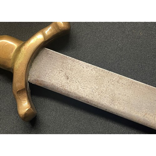 4054 - 19th Century Hunting sword with single edged blade 420mm in length. No makers mark. Cast Brass Hilt ... 