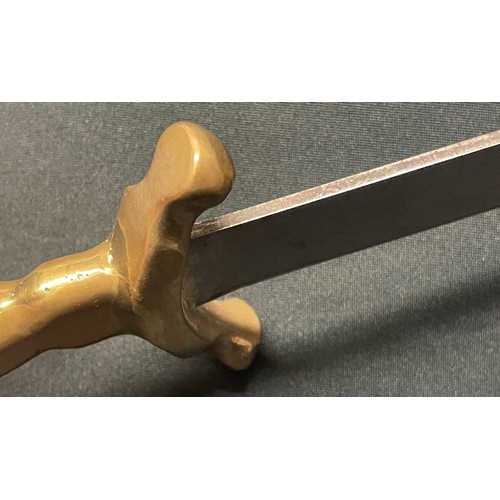 4054 - 19th Century Hunting sword with single edged blade 420mm in length. No makers mark. Cast Brass Hilt ... 