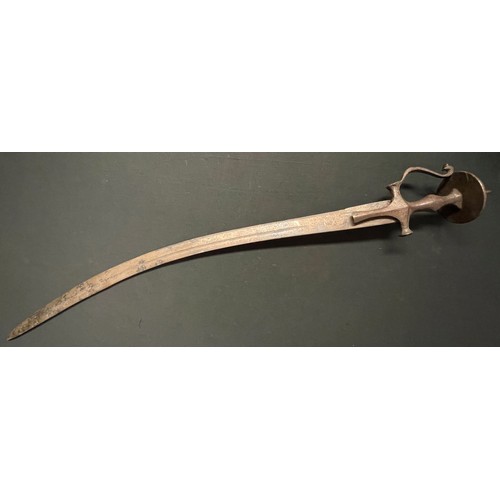 4058 - Indian Talwar Sword with with curved fullered blade 760mm in length. No markings. Cast steel grip an... 