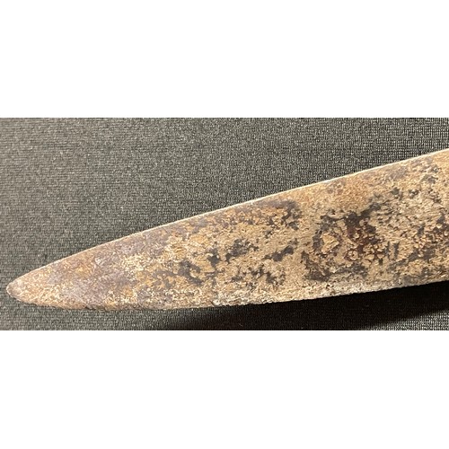 4058 - Indian Talwar Sword with with curved fullered blade 760mm in length. No markings. Cast steel grip an... 