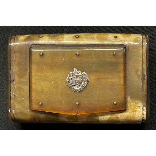 4062 - Boer War Trench Art Snuff Box with a silver Essex Regt sweetheart badge inset, size 97mm x 62mm, alo... 