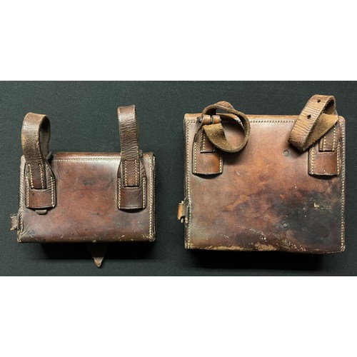 4080 - Pair of brown leather equipment pouches. Both are devoid of makers marks or dates. One sized 14.5cm ... 