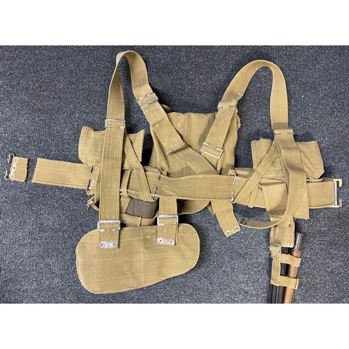 4102 - Set of reproduction WW1 British 1908 pattern webbing, complete with intert FFE .303 ammo in clips, w... 