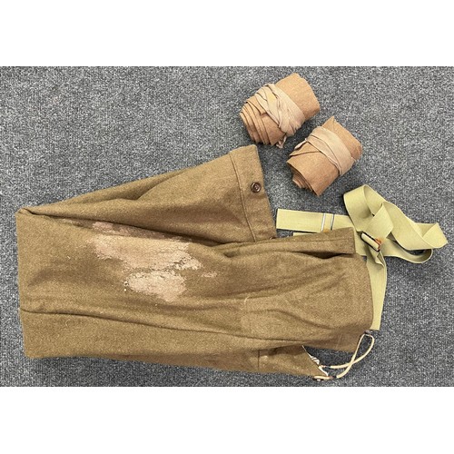 4103 - Reproduction WW1 British Service Dress Jacket and Trousers. Jacket has insignia for a Sgt in the Lin... 