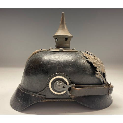 4110 - WW1 Imperial German Army M1915 Pickelhaube Helmet with Prussian Helmet Plate and State and National ... 