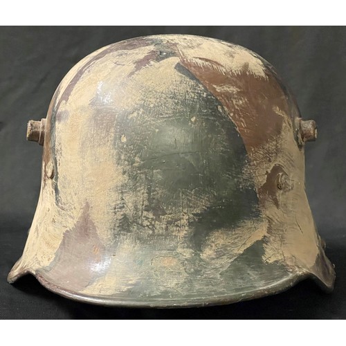 4120 - WW1 Imperial German M16 Steel Helmet. Restored condition. Original leather liner band and three pad ... 