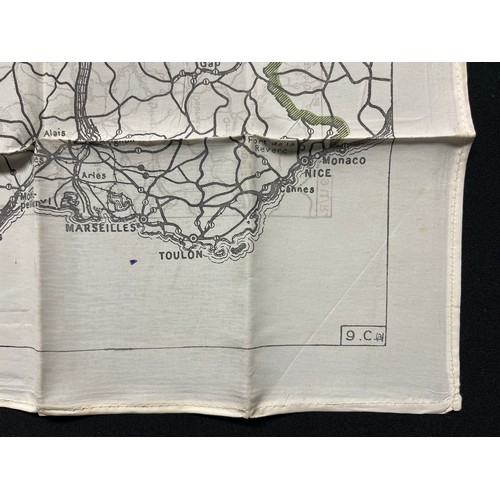 4139 - WW2 British RAF Silk Escape Map of France and Germany. Code letter 9C(a) / 9U/R. Double sided.