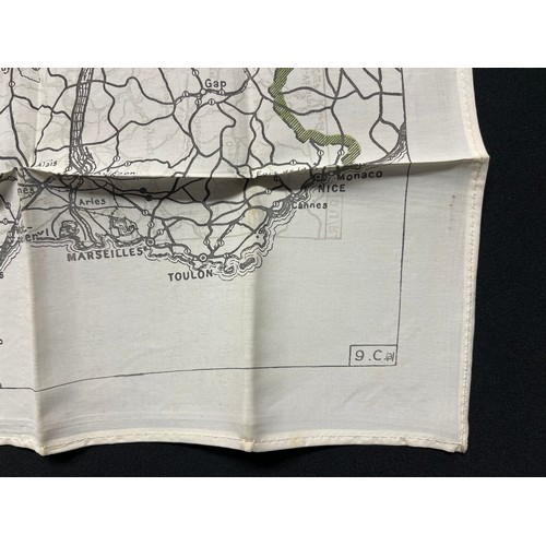 4140 - WW2 British RAF Silk Escape Map of France and Germany. Code letter 9C(a) / 9U/R. Double sided.