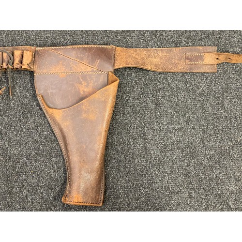 4152 - WW2 British RAF Officer private purchase brown leather gun belt and open top holster. No makers mark... 