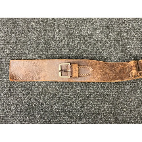 4152 - WW2 British RAF Officer private purchase brown leather gun belt and open top holster. No makers mark... 