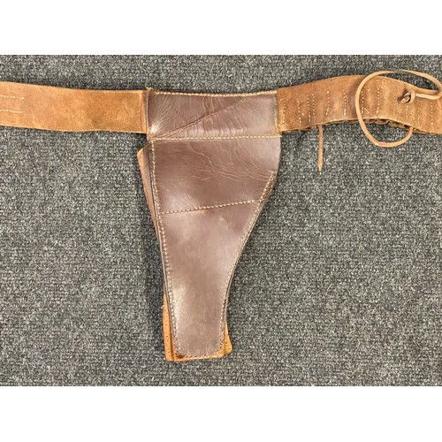 4152 - WW2 British RAF Officer private purchase brown leather gun belt and open top holster. No makers mark... 