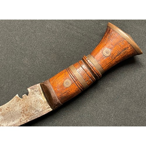 4156 - WW2 British Kukri Knife with single edged 300mm long blade. No makers marks. Wooden grip with brass ... 