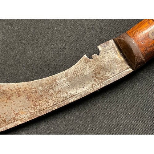 4156 - WW2 British Kukri Knife with single edged 300mm long blade. No makers marks. Wooden grip with brass ... 