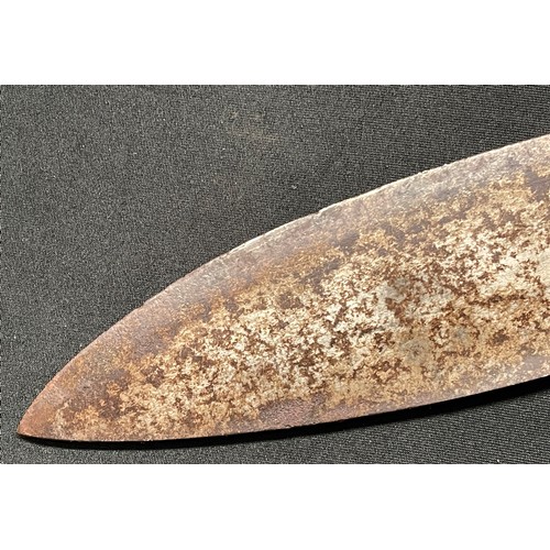 4156 - WW2 British Kukri Knife with single edged 300mm long blade. No makers marks. Wooden grip with brass ... 