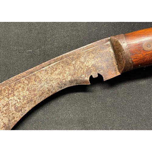 4156 - WW2 British Kukri Knife with single edged 300mm long blade. No makers marks. Wooden grip with brass ... 