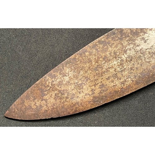 4156 - WW2 British Kukri Knife with single edged 300mm long blade. No makers marks. Wooden grip with brass ... 