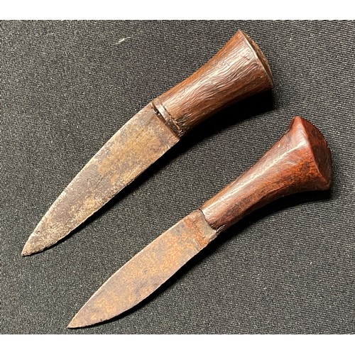 4156 - WW2 British Kukri Knife with single edged 300mm long blade. No makers marks. Wooden grip with brass ... 