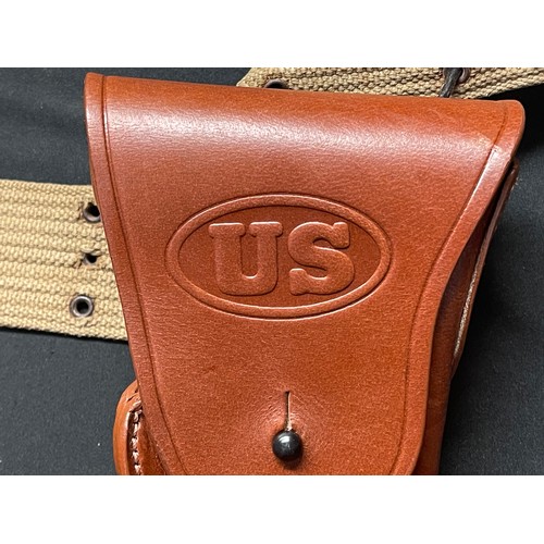 4169 - WW2 US Army M1936 Pistol Belt complete with original M1911 Ammo pouch, reproduction Brown Leather .4... 