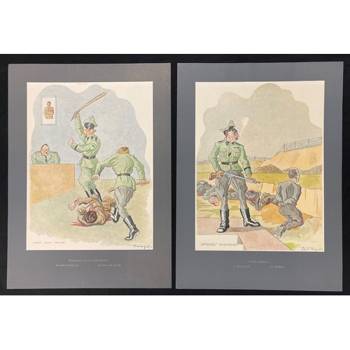 4176 - Folio of two sets of political satire cartoon prints by Polish artist and forced labourer Stanislaw ... 