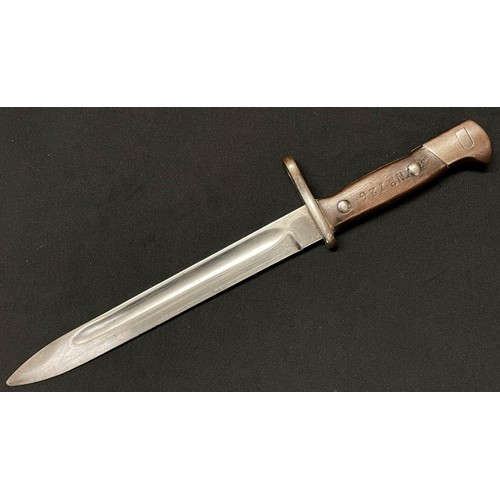 4182 - WW2 Chinese Mauser Bayonet with single edged fullered blade 248mm in length. Crossguard marked 