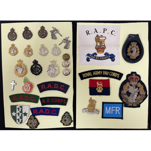 4210 - WW2 British and later post war cap badges, cloth shoulder titles and formation signs, Veterans blaze... 