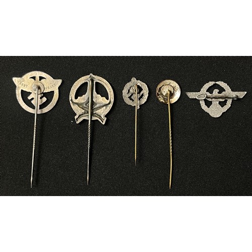 4223 - WW2 Third Reich Stick Pin Collection to include: NSFK Membership pin marked 